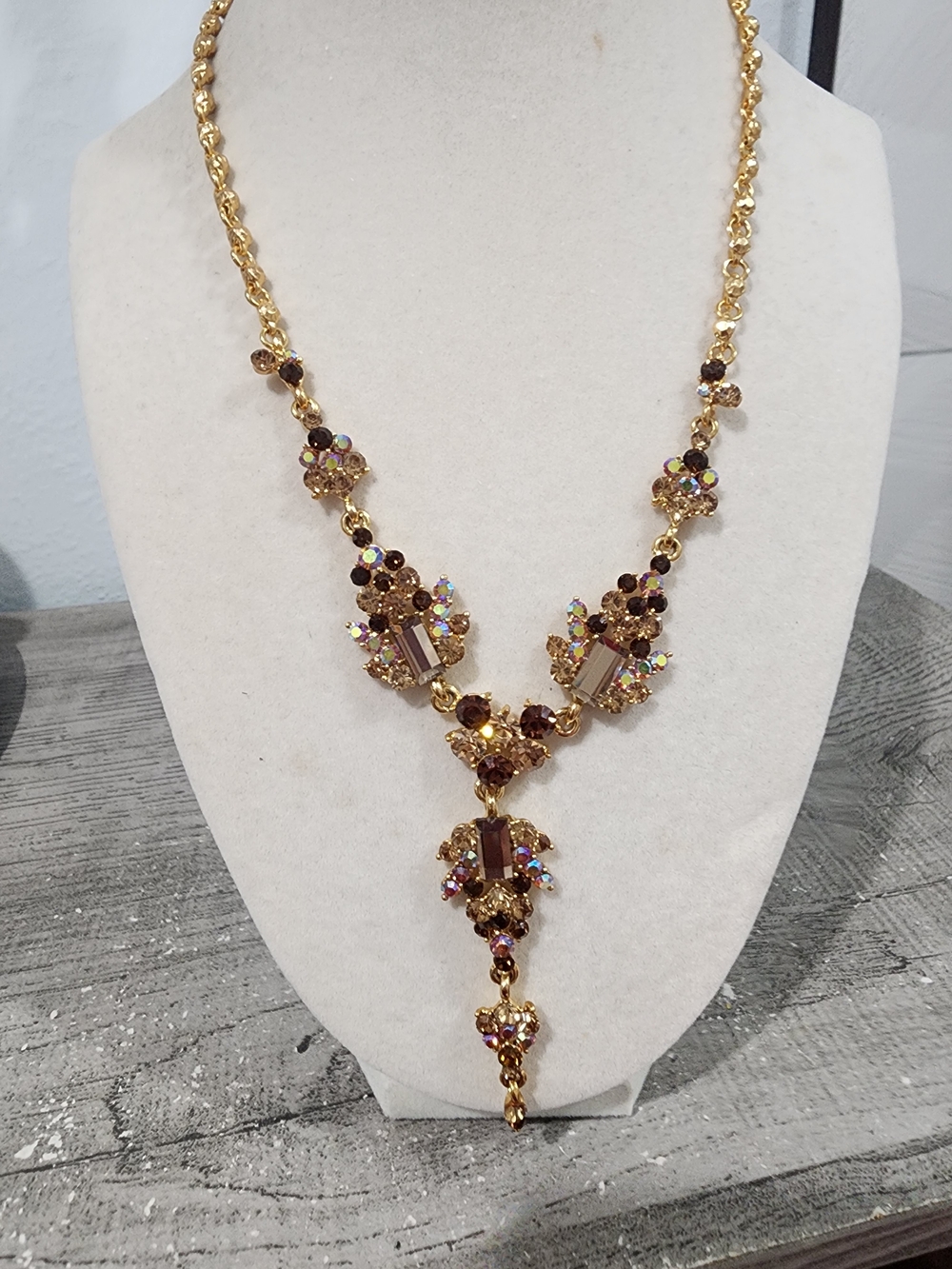 Gold-Tone Brown Crystal Necklace